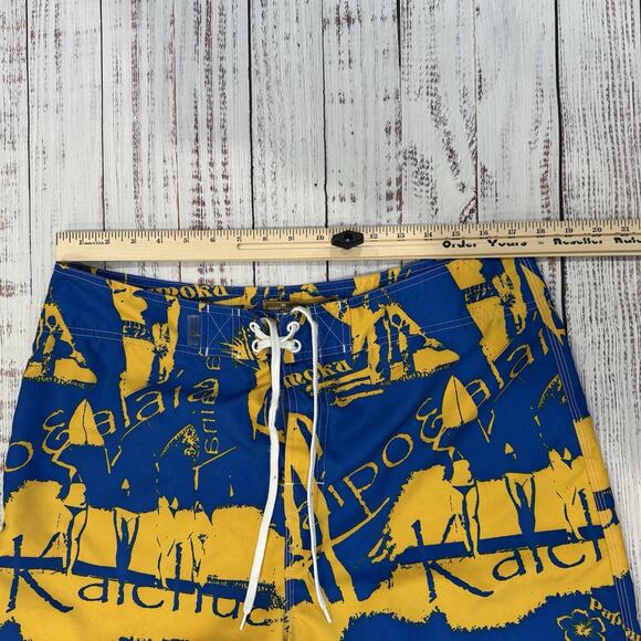 Beach Rays Hawaii Print Board Shorts Men’s 36 Yellow Blue Vintage Surf - Picture 3 of 6